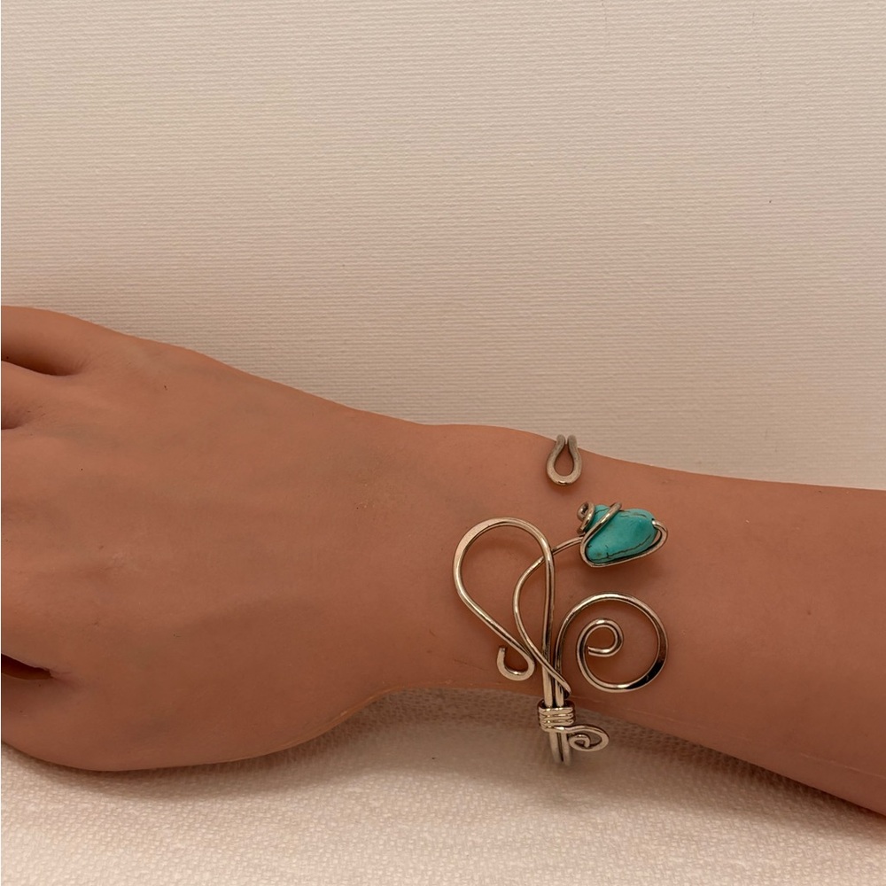 Wire Swirl Silver and Turquoise Bracelet
